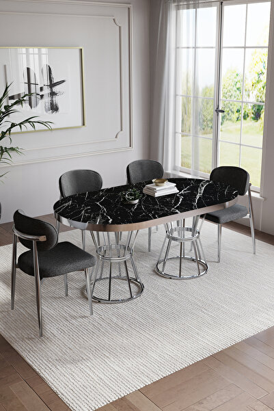 BY ORHAN GÜZEL POLO BOHEM MUTFAK MASASI TAKIMI OVAL MASA 4-6 KİŞİLİK