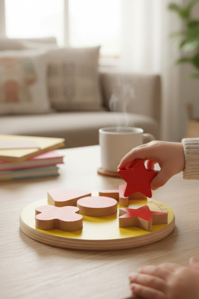 MONTETOYS Montessori 5 Piece Round Colorful Geometric Educational Wooden Puzzle