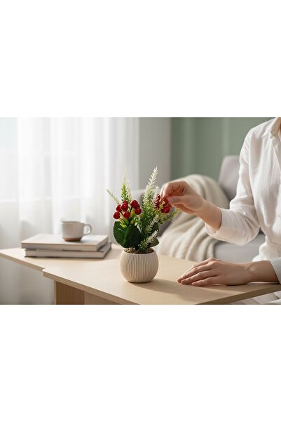 Trend KenT Mini Bej Saksıda Yılbaşı Konsept Kokina ve Lavanta Saksı Çiçek Ara...