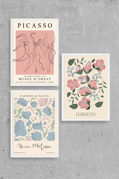 CT STONES Famous Paintings Triple Wooden Framed Painting