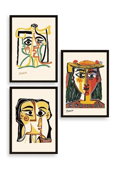 CT STONES Picasso Triple Wooden Framed Painting