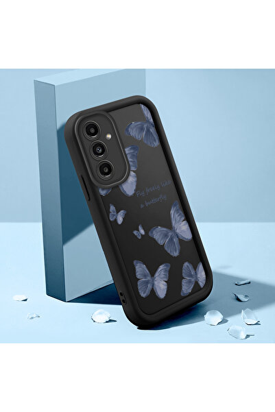 Samsung Galaxy A04S Compatible Black Silicone Butterfly Pattern Impact Protection Case
