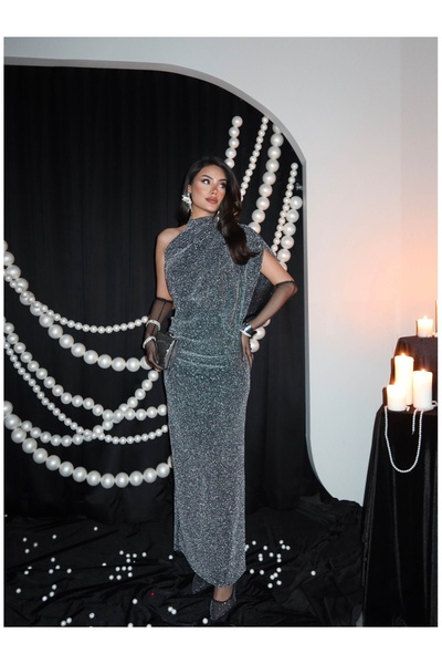 ESRAHELVACI One Shoulder Glitter Long Dress
