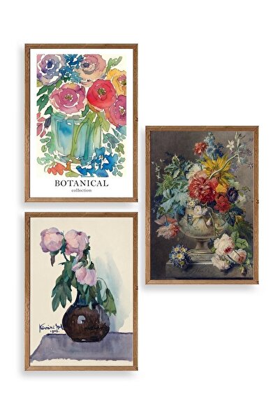 CT STONES Flower Triple Wooden Framed Painting