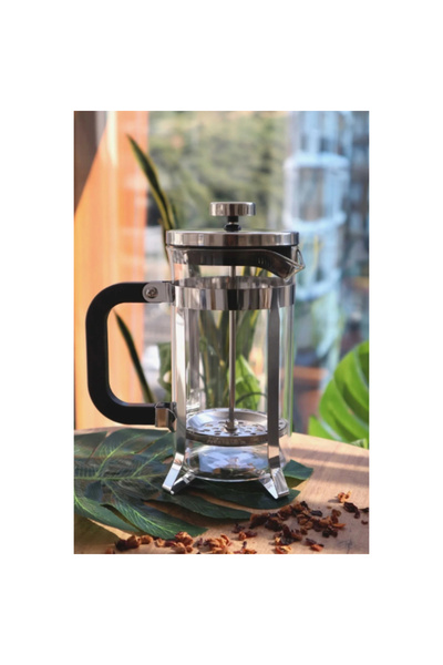 Saatistan Şeffaf Cam French Press 350 ml, kahve ve çay demleme şık tasarım