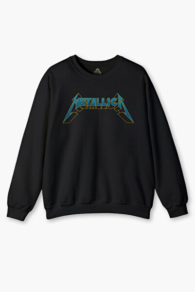 so cool Siyah Sweatshirt Metallica Baskılı Unisex Regular Fit Sweat Guitar Metal Music