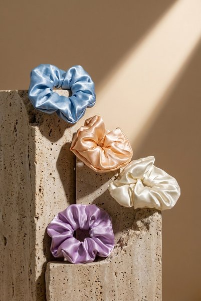 Salvia Dione 4'lü Lüks Saten Saç Tokası Büyük Boy Parlak İpek Dokulu Lastik Toka Yumuşak İz Yapmayan XL Scrunchie