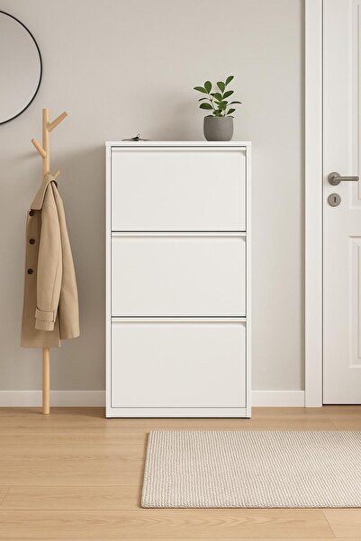 my design eviniz için en özel tasarımlar Metal ayakkabılık 3 Kapaklı beyaz