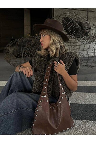 RumyaCollection Geantă de umăr pentru femei, cu detalii cu împânzire, casual,...