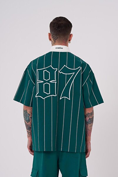 Machinist Men's 87 Baseball Polo Neck T-Shirt Oil Green