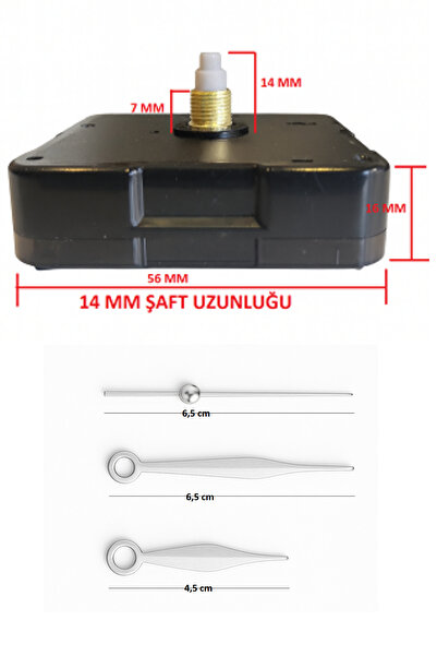 EXİZ TİCARET Askısız 14 mm Akar Sessiz Duvar Saati Mekanizması -akrep-yelkova...
