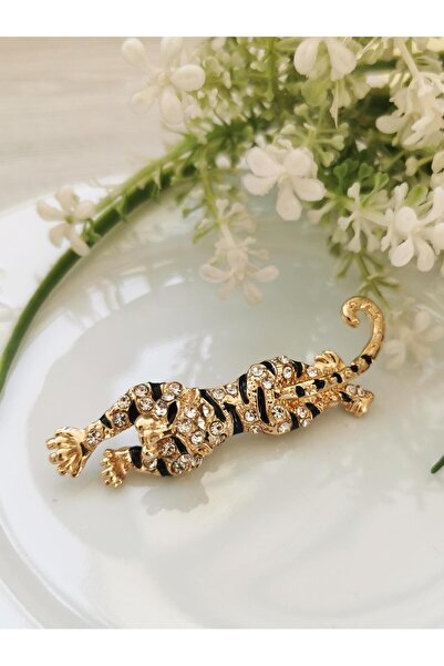 Halley Concept Gold Kristal Taşlı Kaplan Broş