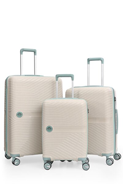 PIEL LINO POLİPROPİLEN KIRILMAZ 3'LÜ VALİZ SETİ PL015239 BEYAZ-MAVİ