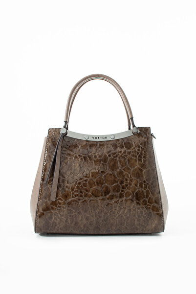 VOSTRO حقيبة يد وكتف نسائية من جلد المنك الداكن الأصلي 100% - موديل بحزام متق...