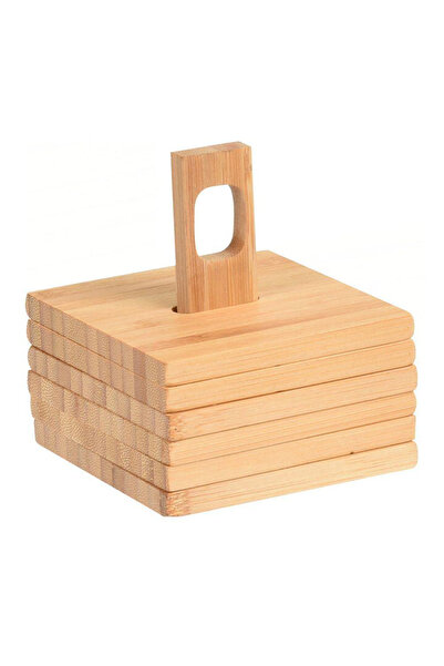 Excellent Houseware 6-piece glass holder set, bamboo, 9x9 cm, brown