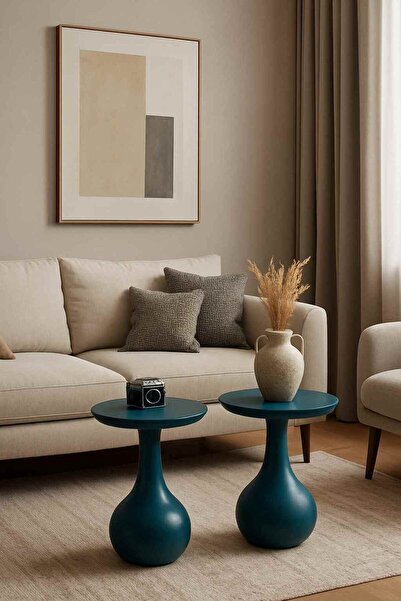 Simillo Home&Living Doğal Ahşap Zigon Sehpa Seti 2’li – Masif Fiskos Yan Sehp...