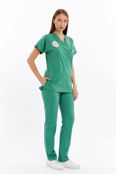 Çatı Medikal Basic - Ameliyathane Hizmetleri Forması Likralı Scrubs (Unisex) (Yeni Klavuz - Frosty Spruce) (Takım