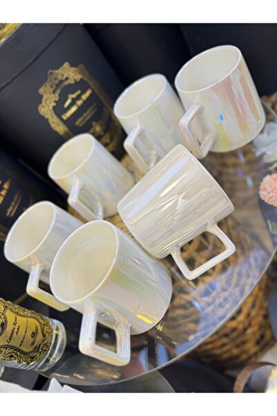 hediye إستر هوم ديكور - طقم من 6 أكواب بورسلين لؤلؤية