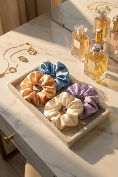 Salvia Dione 4-Piece Luxury Satin Hair Scrunchies Large Size Shiny Silk Textured Rubber Band Soft Non-Marking XL Scrunchie
