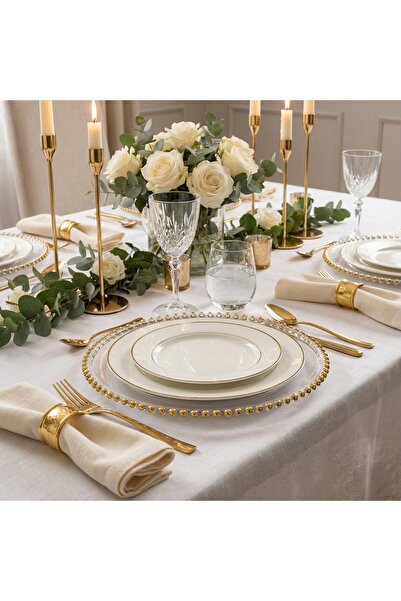 Le Paon Gold İncili Şeffaf Supla 30 cm Kırılmaz Polikarbon Cam Görünümlü Sunum Tabağı