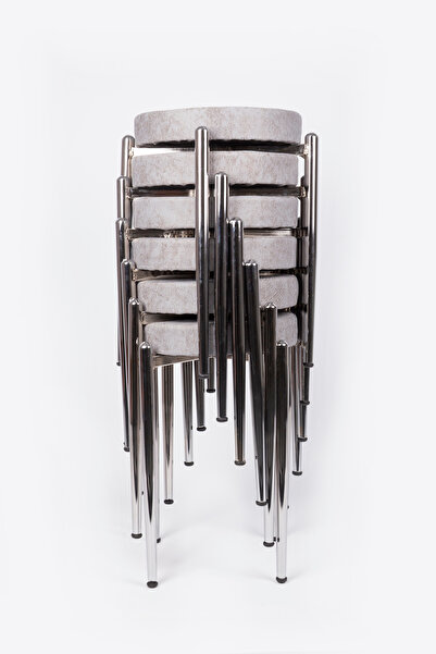 ekipmetal TABURE GRİ DEMİR AYAK KONİKLİ 6 ADET KUMAŞ AÇIK GRİ