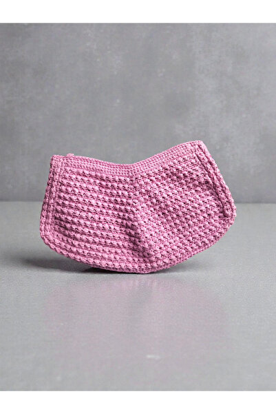 The Fabrics Studio Powder Pink Hand Knitted Paper String Clutch Bag