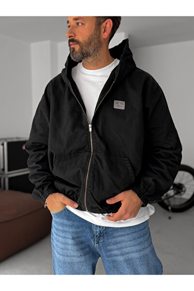 BYBASICMAN Black Hooded Denim Sweatshirt Jj-139