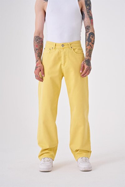 Machinist Dyed Baggy Gabardin Jeans Pantolon Sarı