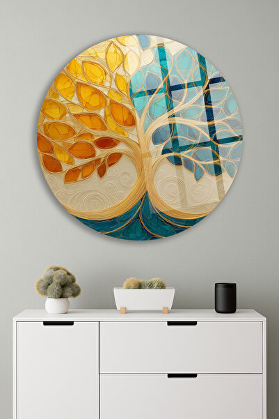 TAULART Abstract Tree of Life Yellow Blue Stainglass Pattern Unbreakable Luxu...