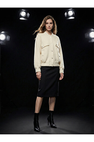 Robin Women's Ecru Pocket Detailed Angora Knitwear Jacket