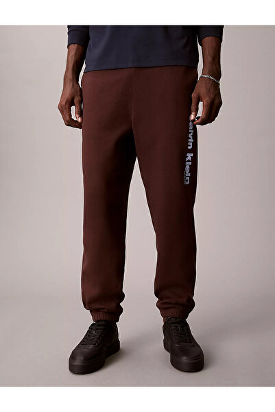 Calvin Klein Men's Regular Waist Long Elastic Leg Brown Sweatpants with Side ...
