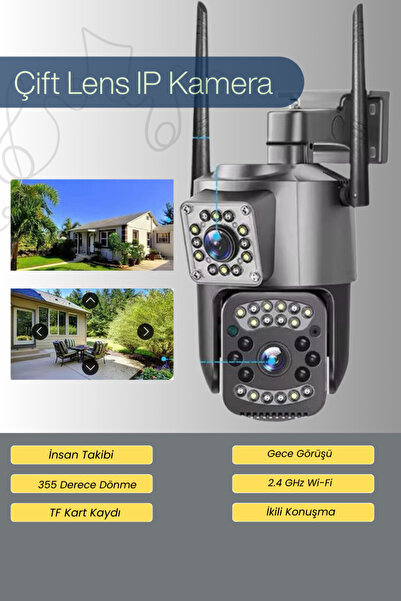 CROW'S TECH Gece Görüşlü 2.4G Wifi Bağlantılı SD Kartlı 2+2 MP +4K Ultra HD Çift Lensli Akıllı Ev IP Kamera