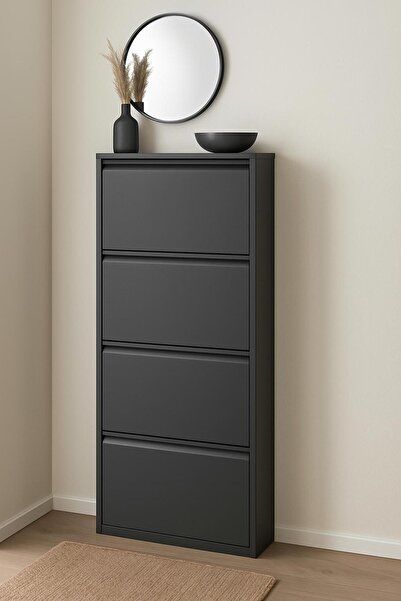 my design eviniz için en özel tasarımlar Metal ayakkabılık 4 kapaklı Antrasit