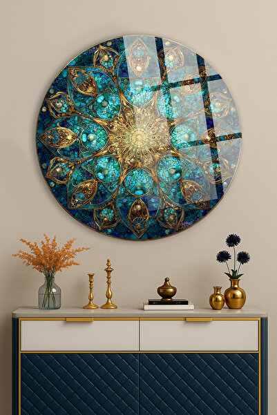 TAULART Turquoise Emerald Mosaic Mandala Gold Engraved Circle Unbreakable Lux...