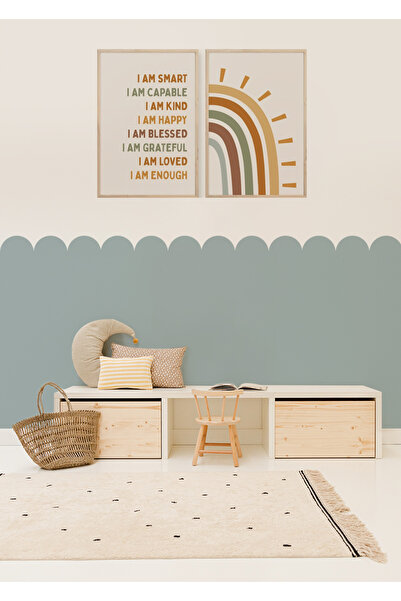 WALLHUMAN Bohem Tarz Dekoratif Çit Detaylı Dalgalı Çocuk Genç Odası Duvar Dek...