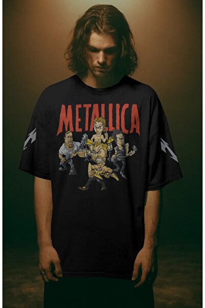Fuddy Moda Μπλουζάκι Unisex Metallica Logo Sleeve με τύπωμα Μαύρο, oversized ...