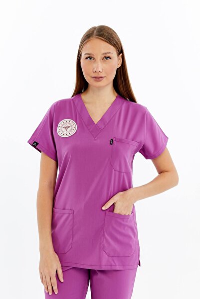 Çatı Medikal Basic - Ebe Forması Likralı Scrubs (Unisex) (Yeni Yönetmeliğe Uygun - Byzantium) (Takım)