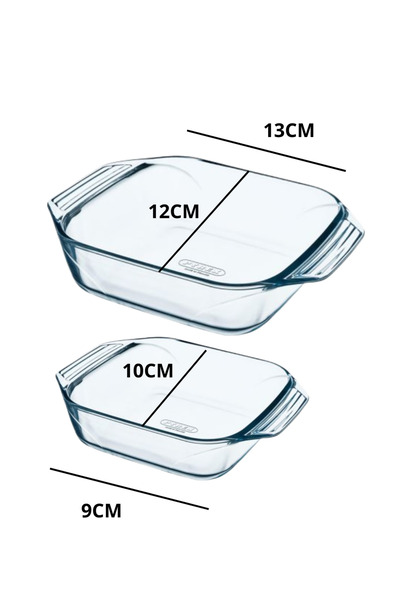 Kitchen طقم صينية بايركس صغير وكبير مربع شفاف -2 قطع عالية الجودة
