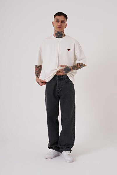 Machinist Ανδρικό παντελόνι τζιν χαλαρό και φαρδύ ανοιχτό ανθρακί