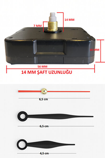 EXİZ TİCARET Askısız 14 mm Akar Sessiz Duvar Saati Mekanizması -akrep-yelkova...