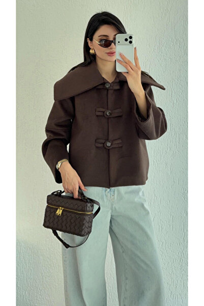 My Blog Braune Kurze Kaschmirjacke mit Knopfdetail - 7675