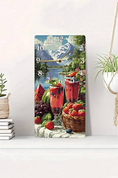 kutuTR 3D Look Mountain View Fruit Drink Themed 2D Uv Printing Mdf Table Clock 20X40 Cm-Dts052