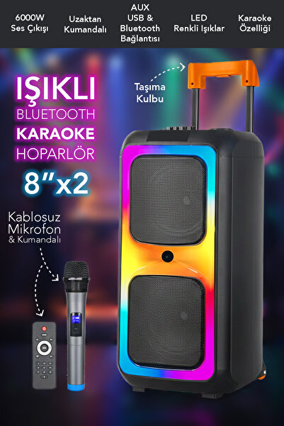 mimtec Taşınabilir Karaoke Bluetooth Hoparlör - Led Işıklı Kumanda ve Kablosu...