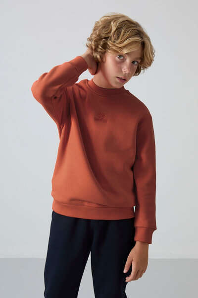 TOMMY LIFE Kiremit Pamuklu Kalın İçi Tüylü Yumuşak Dokulu Standart Fit Nakışl...