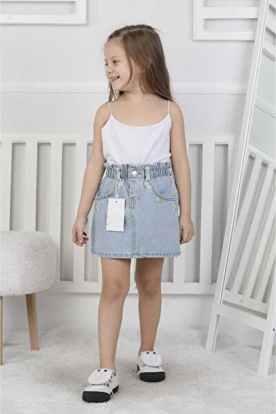 CANAN ÇAKMAK Cep Çiçekli Kız Çocuk Kot Etek