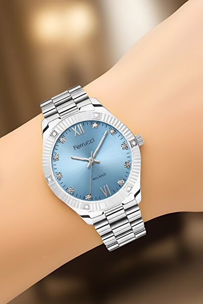 Ferrucci Steel Cord Steel Case Women Wrist Watch Silver-Blue Sdfer188
