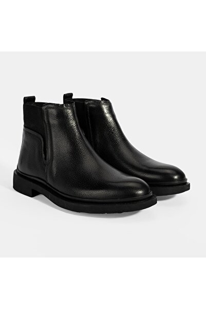 Desa Men's Black Leather Boots with Rubber Detail