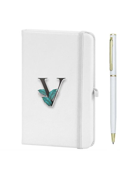 Marsilyan Letter V Flower Printed Notebook