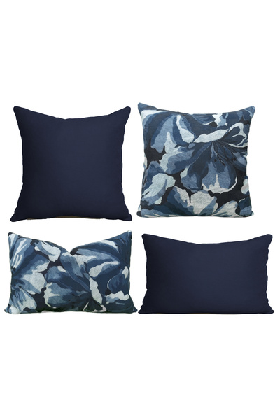 Alacastore Set de 4 huse de pernă, albastru închis, model simplu și floral, m...