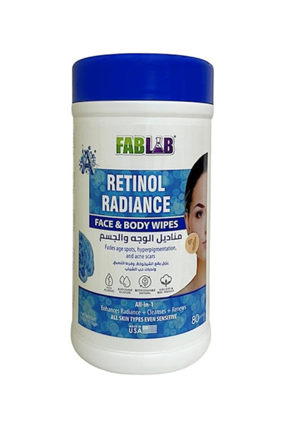 Fab lab مناديل فاب لاب ريتينول راديانس للوجه - مناديل تنظيف مضادة للشيخوخة ومعززة للإشراقة